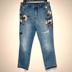 Abercrombie & Fitch Blue Floral Embroidered High Rise Jeans